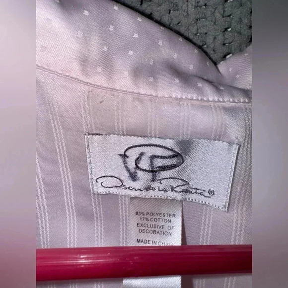 Oscar de la Renta Vintage Embossed Stripes 2 Piece Pajama Set Pink Size Medium - Picture 10 of 16